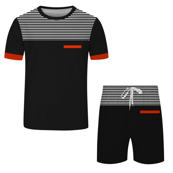 Fashion Print T-Shirt black white stripes