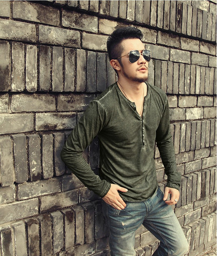 Distressed V-Neck T-Shirt long sleeve